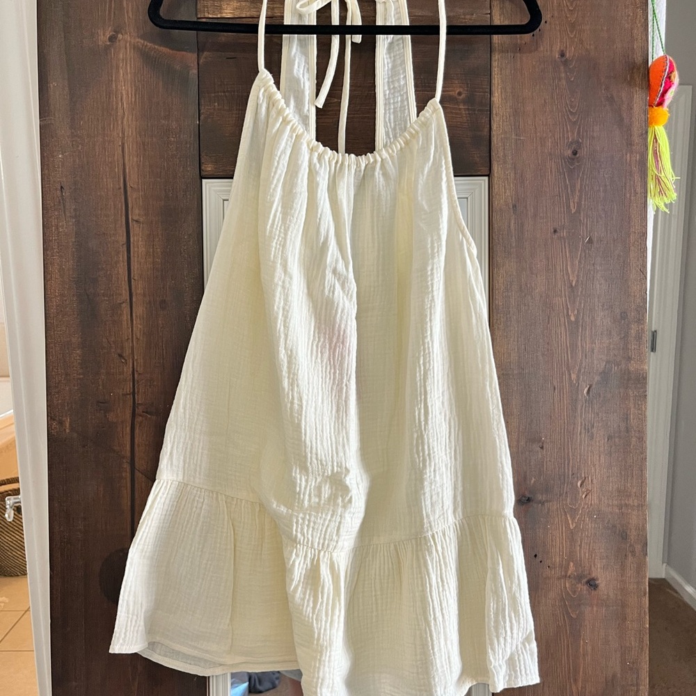 Target Cream Halter Textured Swim Cover with Tie Neck